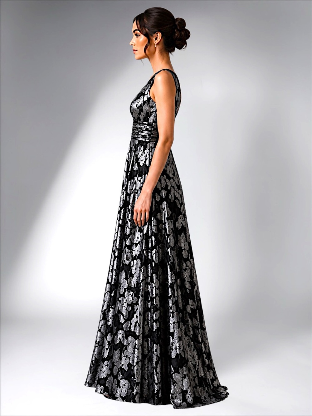 BA Nites Foil Crinkle V-Neck Evening Gown - Picture 2 of 16